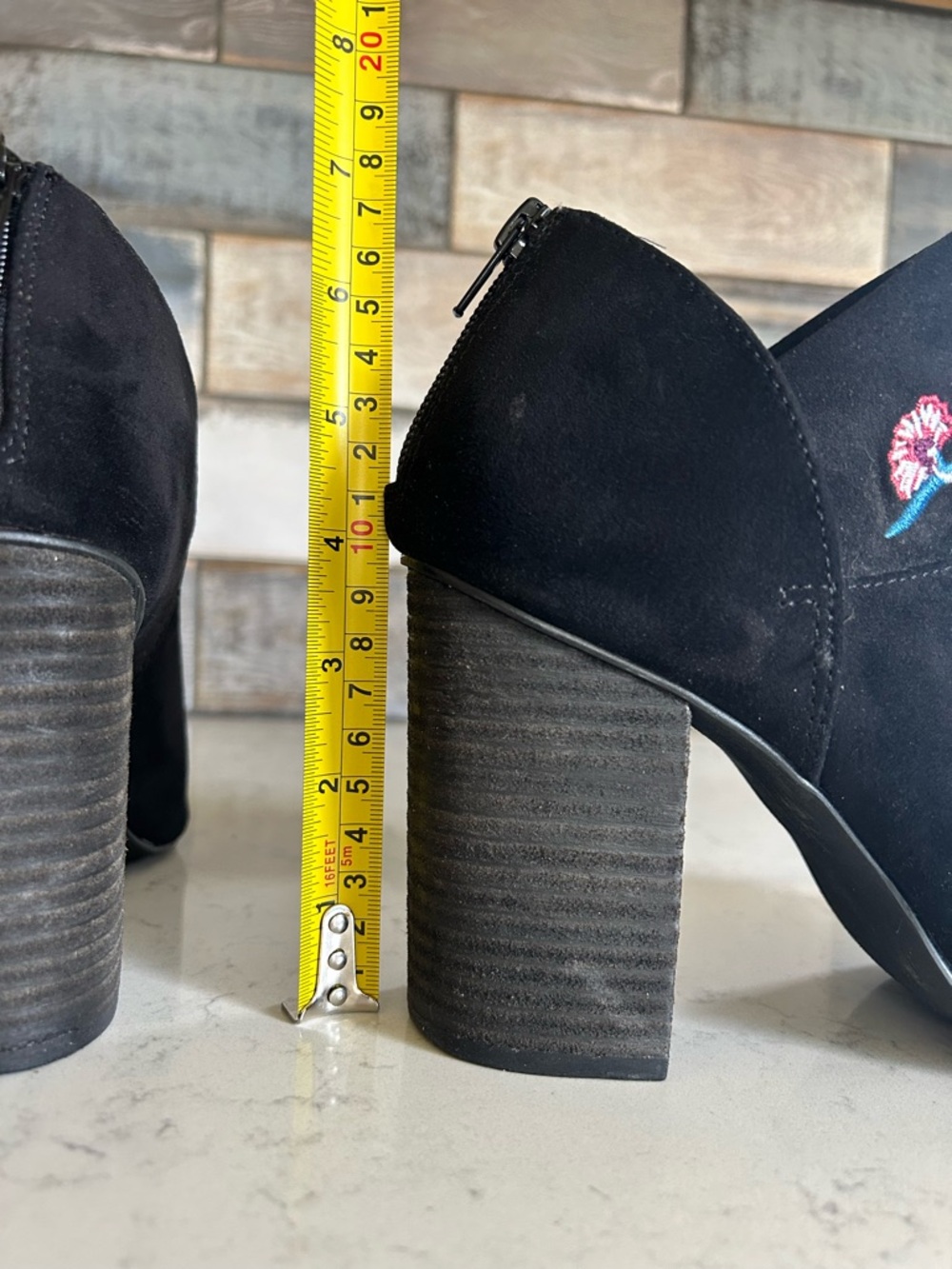 Carlos by Carlos Santana Black Faux Suede Floral Embroidered Peep-Toe Booties - Picture 13 of 16